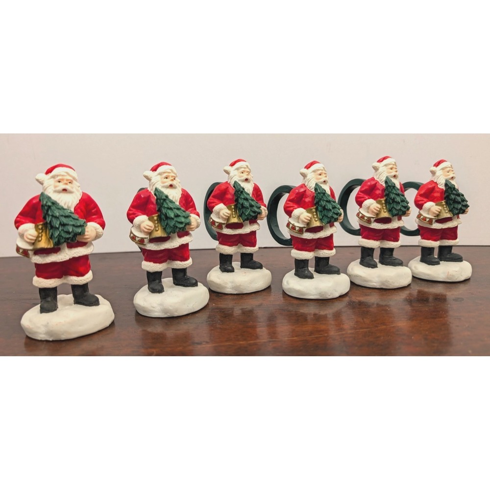 Vintage Santa Claus Napkin Rings Set of 6 Christmas Tree Holiday Table Decor